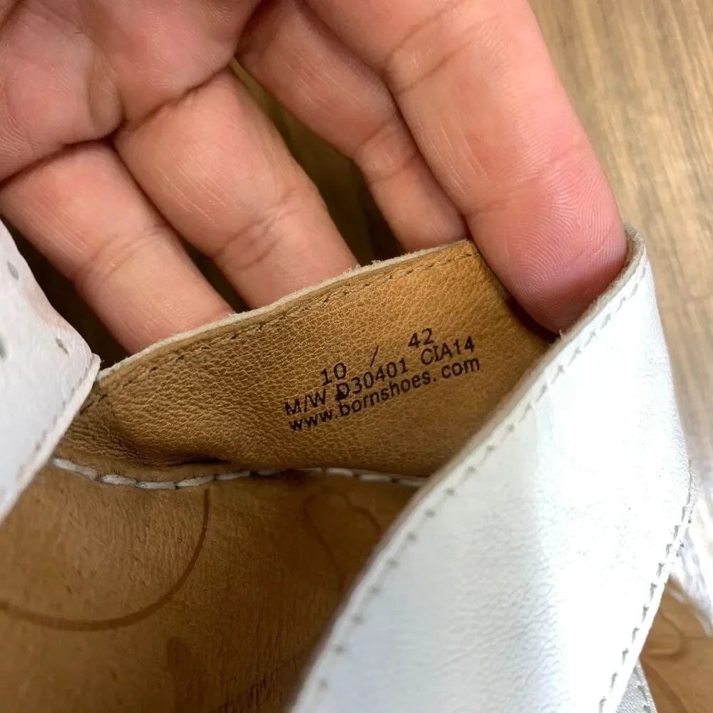 Born Concept Sandals Leather Cork‎ Womens Size 10 White Wedge Slip On